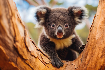 Black golden koala bear. Cute small koala