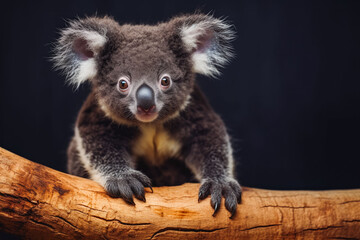 Fototapeta premium Black golden koala bear. Cute small koala
