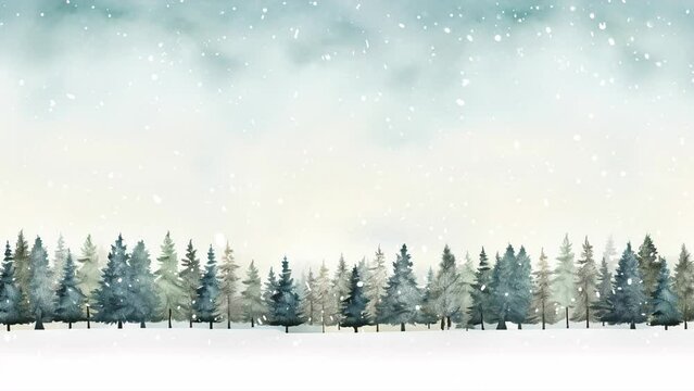 Watercolour Winter Christmas Forest Trees Snowfall Animation Loop
