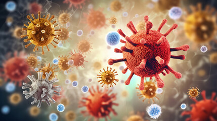Fototapeta na wymiar Illustration of the virus cells close up