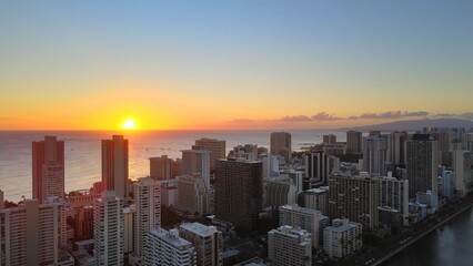 city skyline at sunset