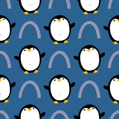 Winter animals seamless cartoon penguin pattern for wrapping paper and kids clothes print and Christmas