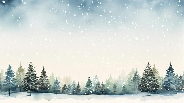 Watercolour Winter Christmas Forest Trees Stop Motion Snowfall Animation Loop