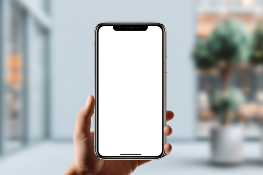 Mockup image of hand holding mobile phone with blank white screen