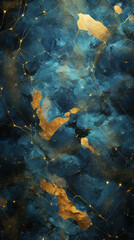 A vibrant blue and gold abstract background with scattered stars and intersecting lines