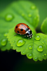 Fototapeta premium Lady beetle on clover, lucky charms
