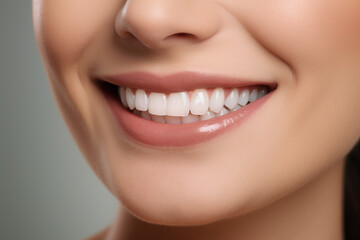 Obraz premium extreme close up on a female smiling mouth with perfectly white teeth. Dental Care Concept. High quality photo