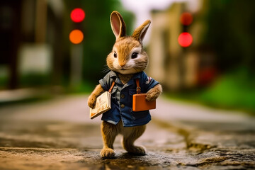 Cute Rabbit postman posing at his workplace, Animal Professions, World Works