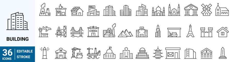 set of 36 line web icons real estate. Included icons such as real estate, mortgage, home loan. Collection of Outline Icons. Vector illustration.