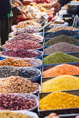 Dried lentils and beans at a market in Srinagar.