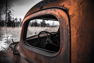 Abandoned Truck In A Winter Field. Alberta, Canada. 