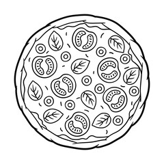 Tasty Italian pizza. Delicious fast food meal. Illustration for cafe menu.