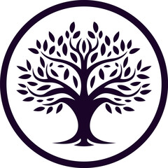 Tree logo design. Illustration of black and white tree for web design, mobile app and business card. High quality tree minimalistic logo.