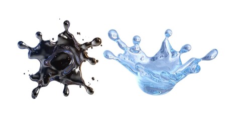 Transparent blue water splashes and ripples with drops. Liquids splashing fluid with droplets, realistic isolated, transparent cool drink, transparent water falling or pouring with air bubbles.