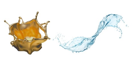 Transparent blue water splashes and ripples with drops. Liquids splashing fluid with droplets, realistic isolated, transparent cool drink, transparent water falling or pouring with air bubbles.