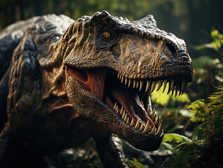 Obraz premium Close-up of Tyrannosaurus Rex head created with Generative AI