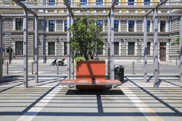 Bench in the square in Trieste