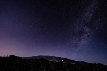Stargazing at  Mauna Loa Observatory Road, Big Island Hawaii. Starry night sky,  Milky Way galaxy...