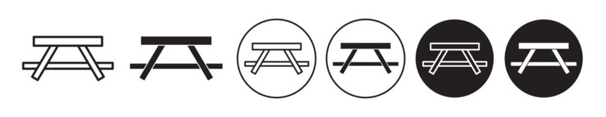 picnic table icon set. picnic area wooden bench in filled and line style.  - obrazy, fototapety, plakaty
