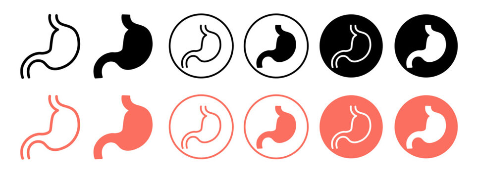Stomach organ Icon set. digestion system vector symbol in black filled and outlined style.