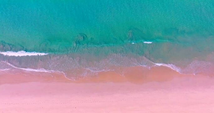 Sea beach coast Phuket Thailand Aerial view top-view water wave rolling come in sandy beach foamy at sunset High quality video ProRes422