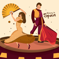 Pair of traditional spanish characters Spain culture template Vector