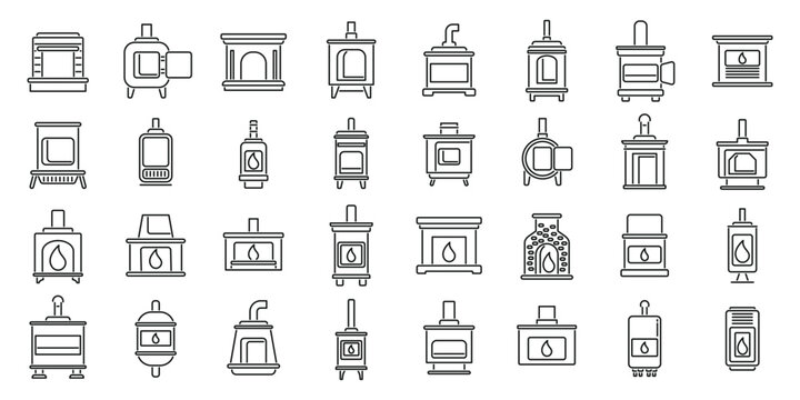Furnace icons set outline vector. Air gas. Brick burn