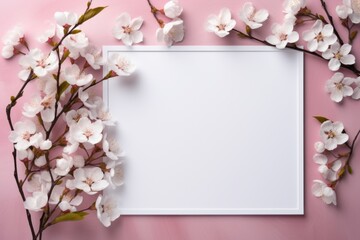 Naklejka na ściany i meble Mockup frame, Pastel-Colored Mockup Frame Set against a Charming Flowery Wallpaper. Generative AI