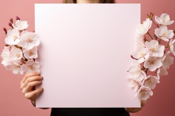 Mockup frame, Pastel-Colored Mockup Frame Set against a Charming Flowery Wallpaper. Generative AI