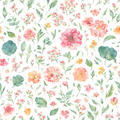 Fototapeta premium pastel color plant and flowers pattern, generative ai
