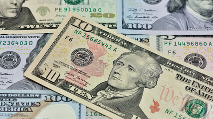 Obraz na płótnie Canvas Images of banknotes of various countries. US dollar photos.