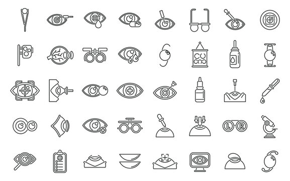 Laser vision correction icons set outline vector. Beam surgery. Cataract care