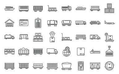 Freight traffic icons set outline vector. Cargo goods. Future global