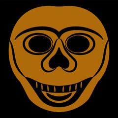 Stylized smiling human skull. Halloween design. Black and orange silhouette. Isolated vector illustration.