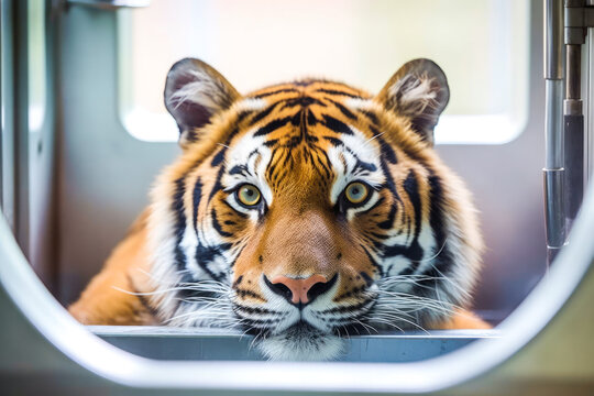 Tiger At Veterinarian, Being Checked Or Vaccinated