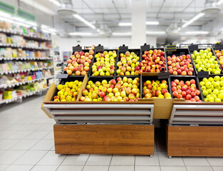 buying fruits(apples and pears)  at the market