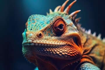 Image of an iguana or lizard in close-up Macro photography.