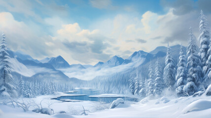 Fototapeta na wymiar Cold winter freezing snowy landscape, background banner or wallpaper