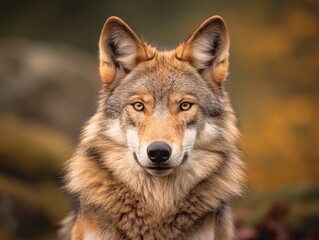 Fototapeta premium Eurasian Wolf Looking at the Camera Wildlife photography Generative AI