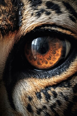 Portrait of a cat's eye in close-up Macro photography on dark background. 