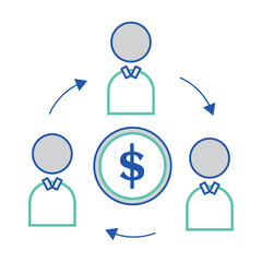 Group of business characters around a coin Isolated business icon Vector