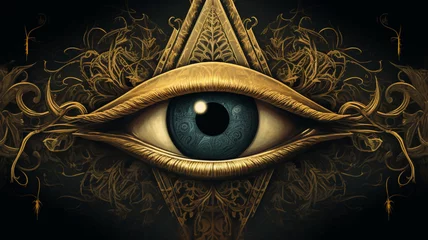 Foto op Aluminium Illuminati all seeing eye pyramid, symbolism and occult conspiracys background banner © Artofinnovation
