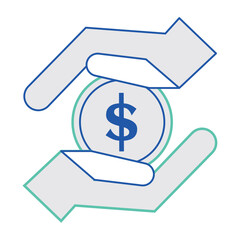 Pair of hands holding a coin Isolated business icon Vector