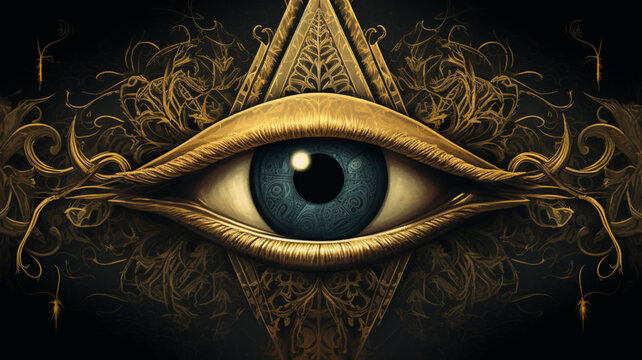 Illuminati all seeing eye pyramid, symbolism and occult conspiracys background banner