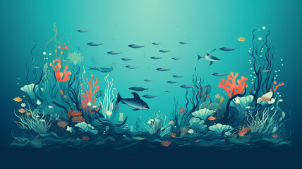Fototapeta na wymiar World ocean day, sea life fish illustration, concept of ecology and sustainable development