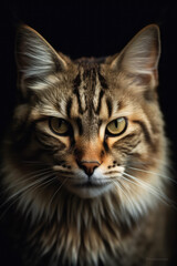 Fototapeta na wymiar Portrait of a beautiful cat in close-up Macro photography on dark background. 