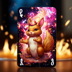 magical fire squirrel on hologram playing card