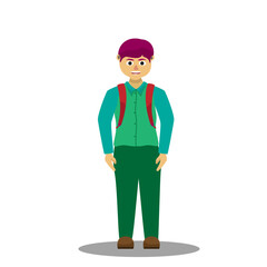 Vector illustration of a schoolboy going to school with a backpack.