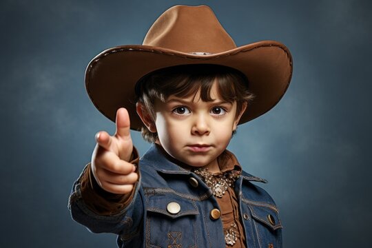 Boy in a cowboy hat. Portrait with selective focus and copy space