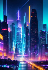 Cyber future cityscape at night, Generative AI Illustration.